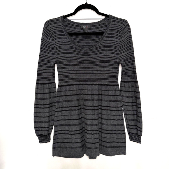 Style & Co Womens S Black Gray Stripe Mini Sweater Dress Long Sleeve Y2K - Picture 1 of 4
